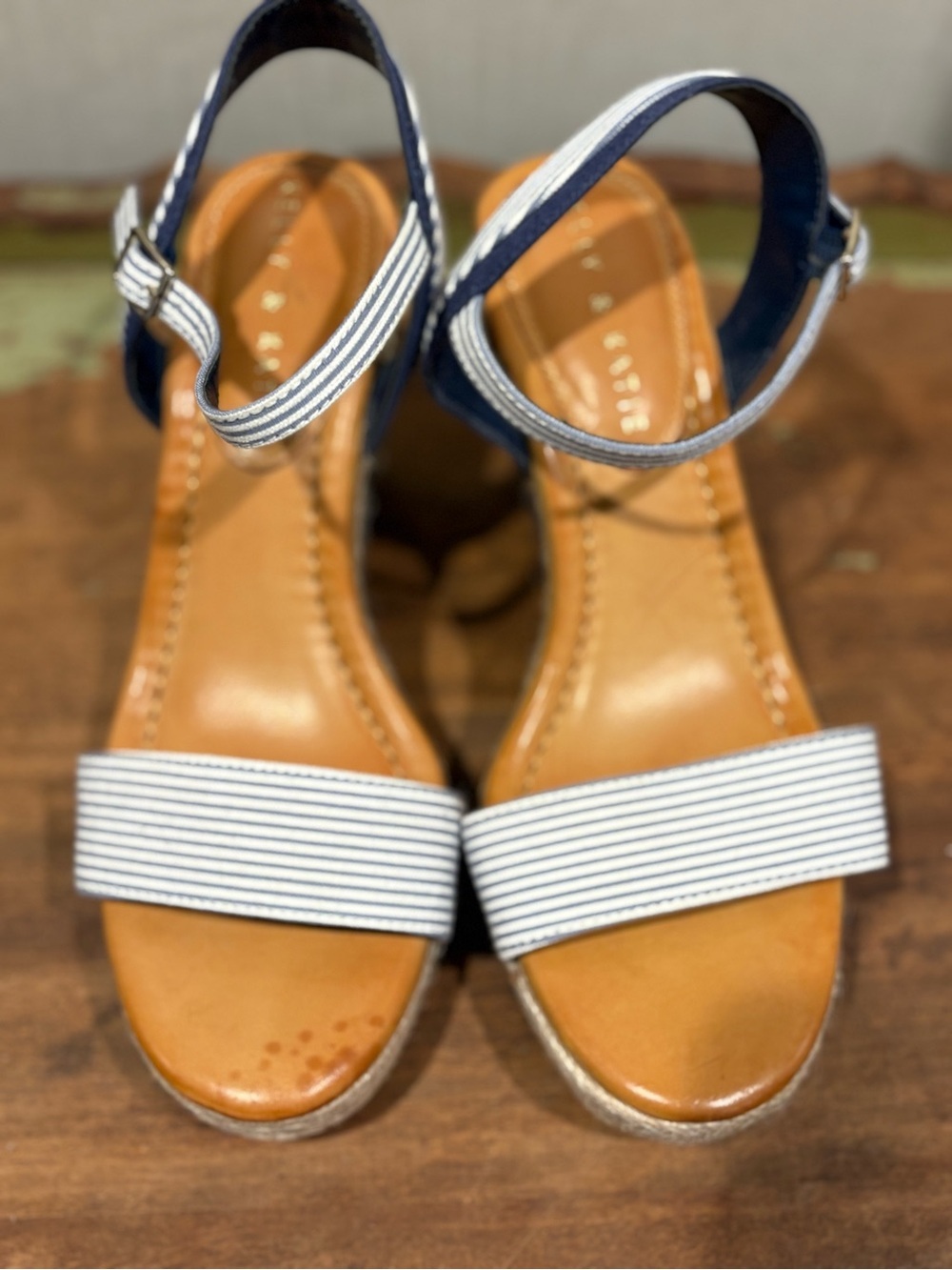 Kelly & Katie Navy and White Striped Ankle-Strap Sandals